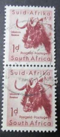 Union of South Africa 1959 Local Animals Stamps of 1954 - Different Watermark 1d pair used