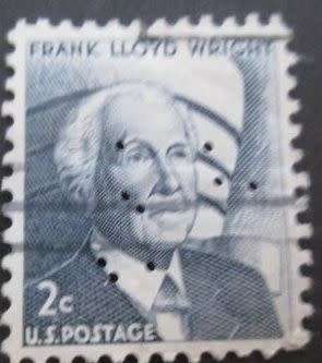 United States Postage 1966 Prominent Americans - Frank Lloyd Wright 2c used perfin