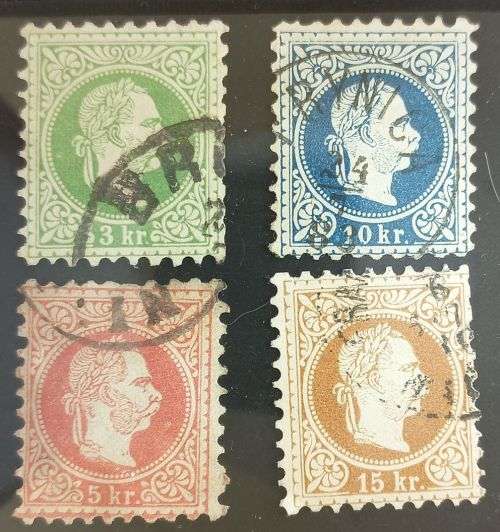 Austria 1867-1874 Issues of Austro-Hungarian Monarchy - Emperor Franz Josef. 3,5,10 and 15 Kr Used