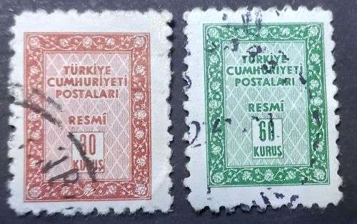 Turkey 1960 30 and 68 Kurus Official Stamp used