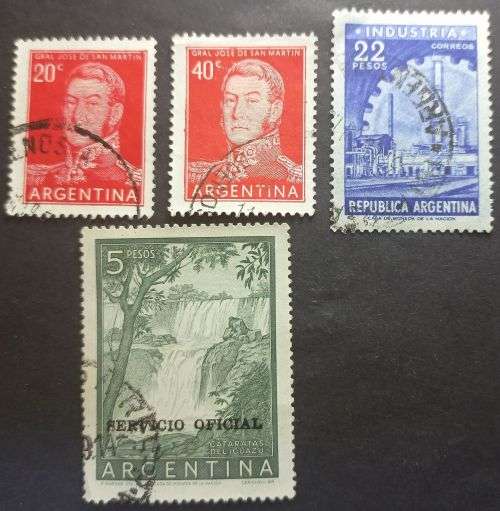 Argentina 1954 -1959 General San Martin and Local Motifs 20C, 40C 1.5P and 5P used
