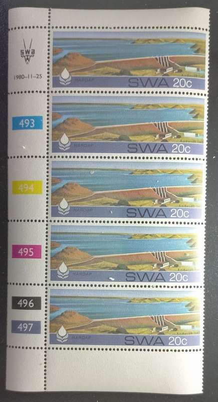 SWA - 1980 Control strip of 5 Dams 20c MNH