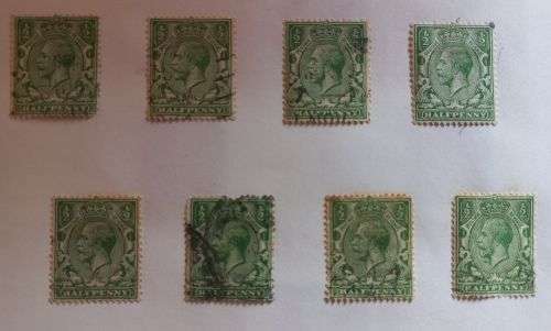 Great Britain King Edward V11 8 x 1/2d stamps on sheet