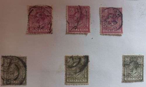Great Britain King Edward V11 6,7 9,10d and 1/- used on sheet