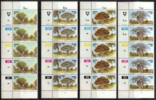 Venda 1982 Set 0f Control strips Indigenous Trees MNH