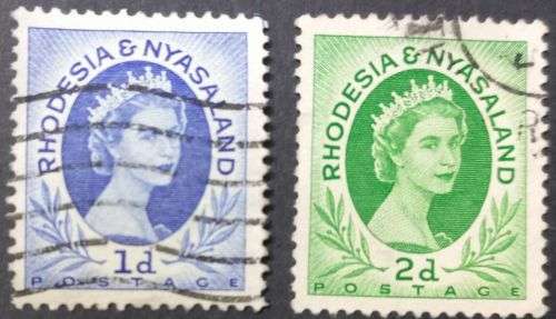 Rhodesia and Nyasaland 1954 Queen Elizabeth II 1d & 2d used