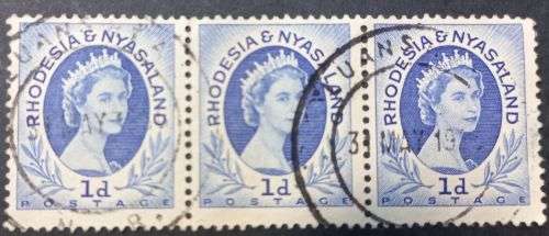 Rhodesia and Nyasaland 1954 Queen Elizabeth II 1d Triple used