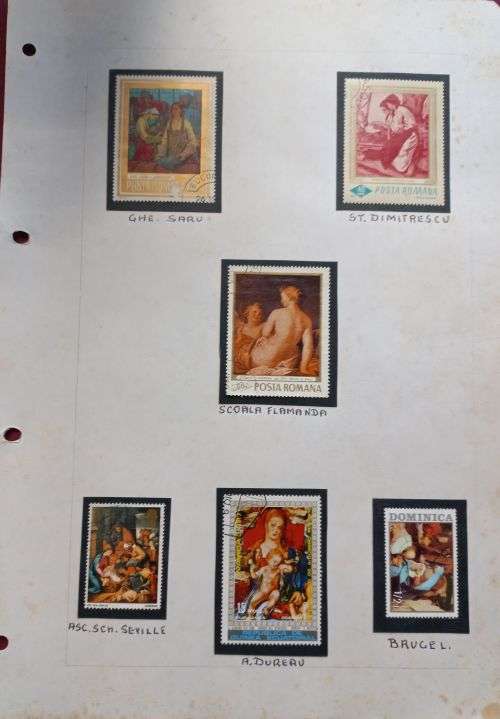 Album Page Famous Paintings Romania,  Great Britain. Equador & Dominca used