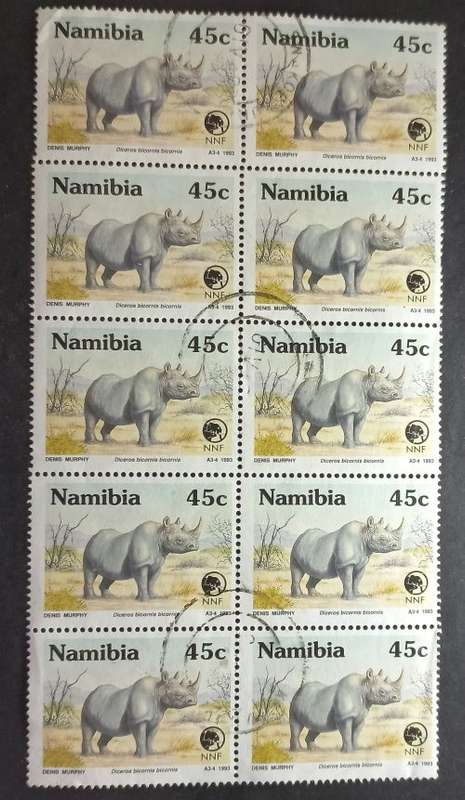 Namibia 1993 Namibia Nature Foundation - Rare and Endangered Species 45c Block of 10 used