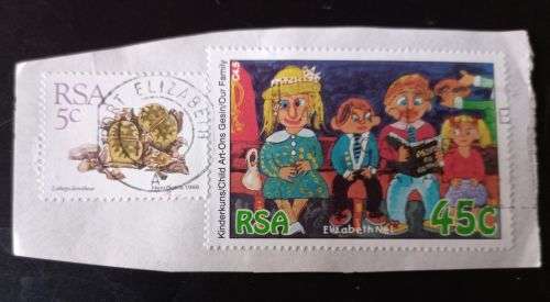 RSA 1988 Succulents 5c & 1994 Children`s Paintings 45c on piece Port Elizabeth Cancellation