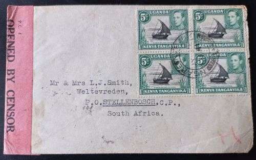 Uganda Kenya Tanganyika Letter to South Africa 1941 Opened by Censor