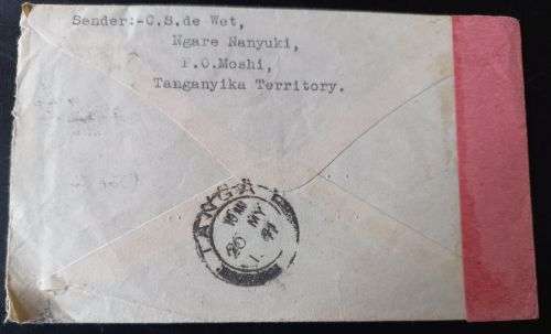 Uganda Kenya Tanganyika Letter to South Africa 1941 Opened by Censor