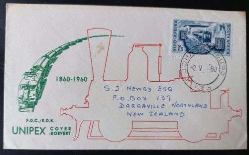 UNION SA 1960 UNIPEX 1/3 RAIL STAMP ON COM COVER