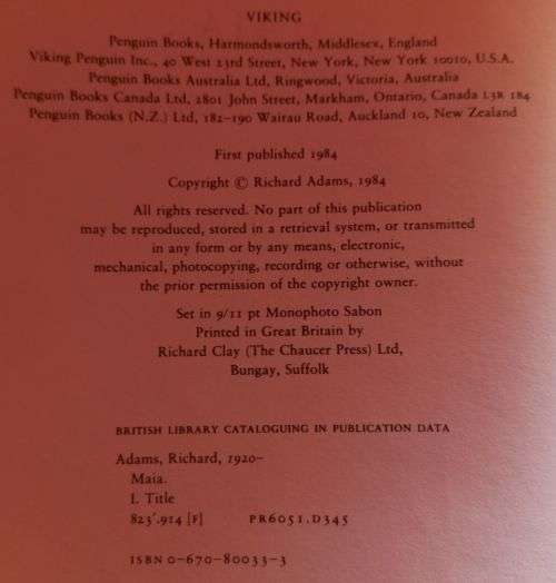 Maia - Richard Adams - Hardcover - 1056 Pages - First Edition