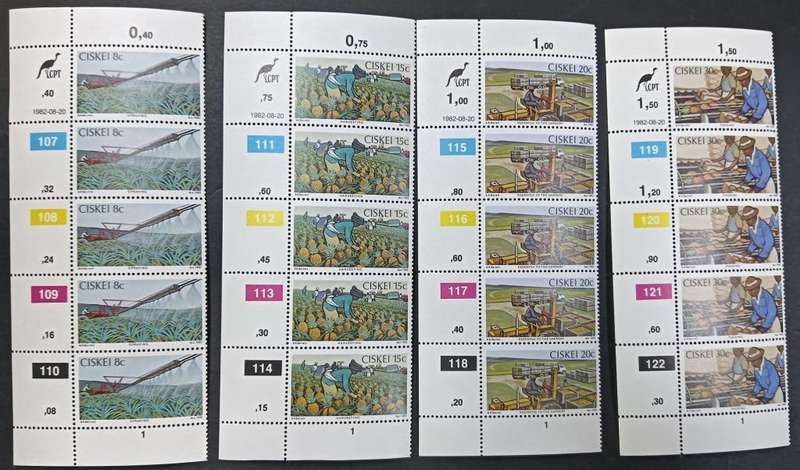 CISKEI 1982 PINEAPPLE INDUSTRY MNH CONTROL BLOCKS.