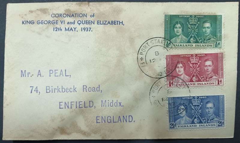 Falkland Islands 1937 King George V1 Coronation cover to England