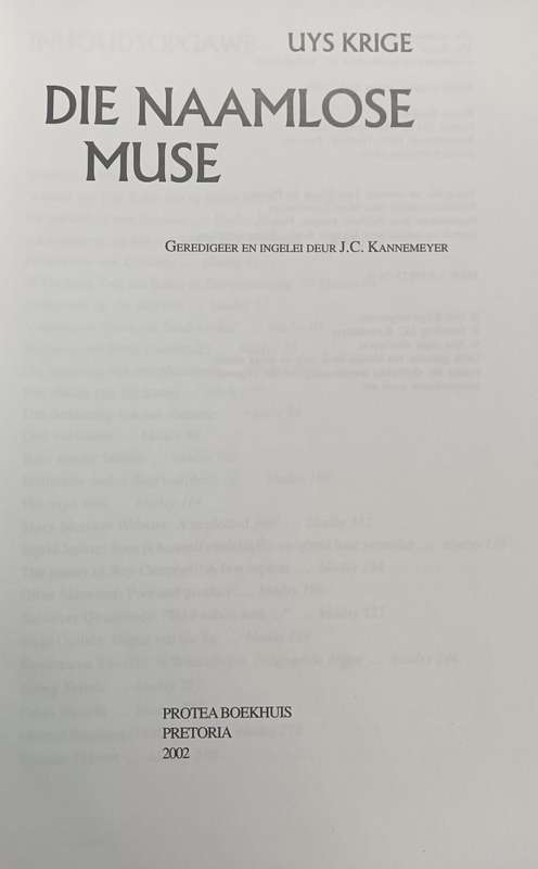 Die Naamlose Muse - Uys Krige - Hardcover - 322 pages