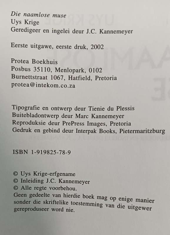 Die Naamlose Muse - Uys Krige - Hardcover - 322 pages