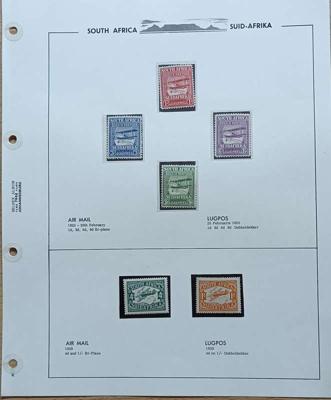 Union of SA 1925 25 Feb Airmail Airplanes set UMM & 1929 16 Aug Airmail Airplanes UMM On Alb page