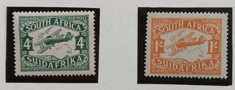 Union of SA 1925 25 Feb Airmail Airplanes set UMM & 1929 16 Aug Airmail Airplanes UMM On Alb page