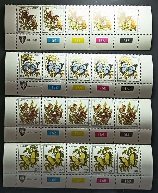 Venda - 1980 Set of 4 Control Strips Butterflies MNH