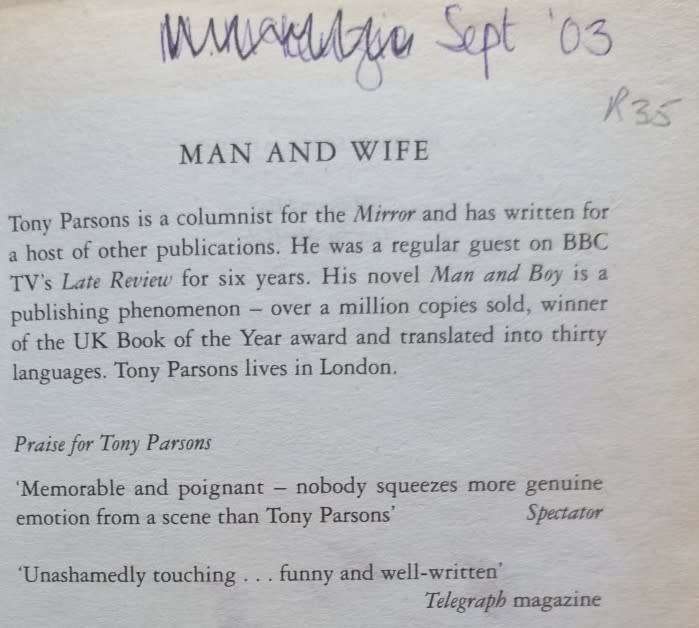Man and Wife - Tony Parsons - Softcover - 297 Pages