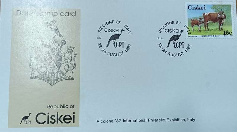Ciskei 1987 Date Stamp Card Riccione 22-24 Aug 1987 no S12