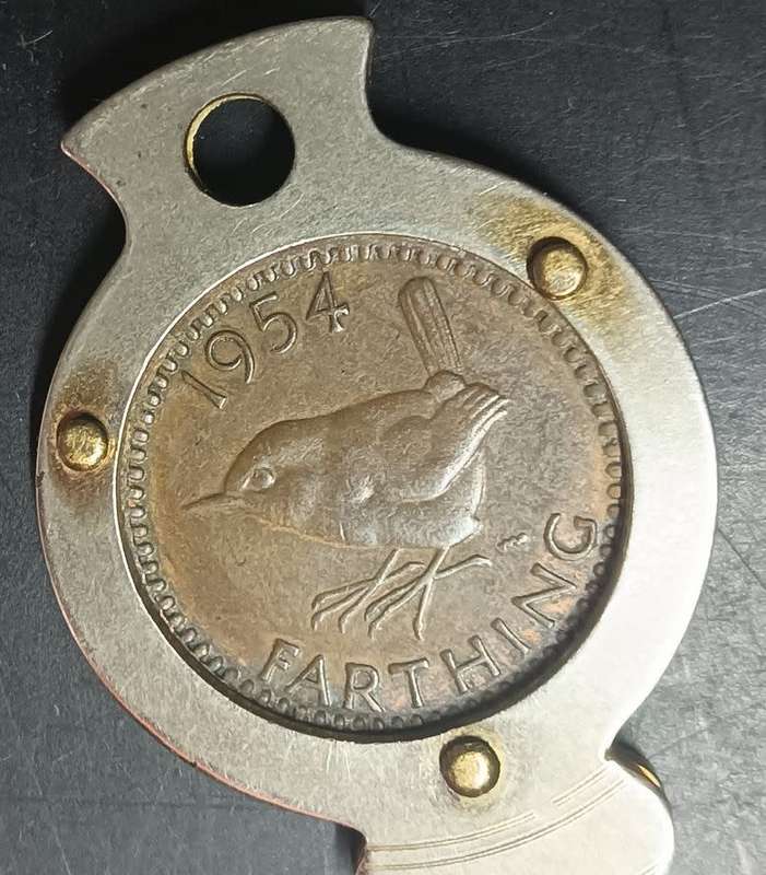 Queen Elizabeth 11 Farthing 1954 mounted in a souvenir penknife.
