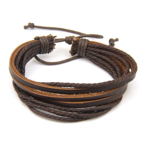 Leather wrap braided wrist band
