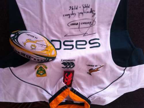 Francois Pienaar Signed Jersey and Rugby Ball