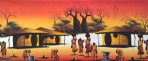 ORIGINAL AFRICAN MODERN ART - Large Acrylic Painting Wrapped  READY TO HANG Great Gift
