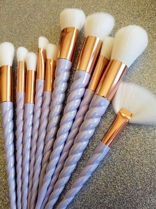 10 Piece White Unicorn Brush Set