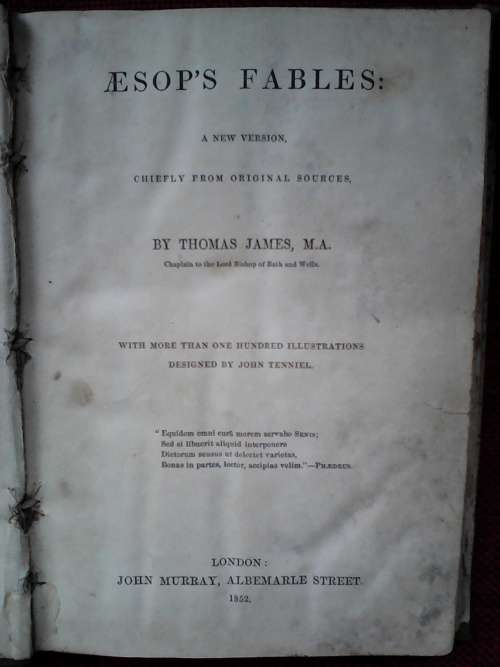 Aesop`s Fables by Thomas James. H/C 1852