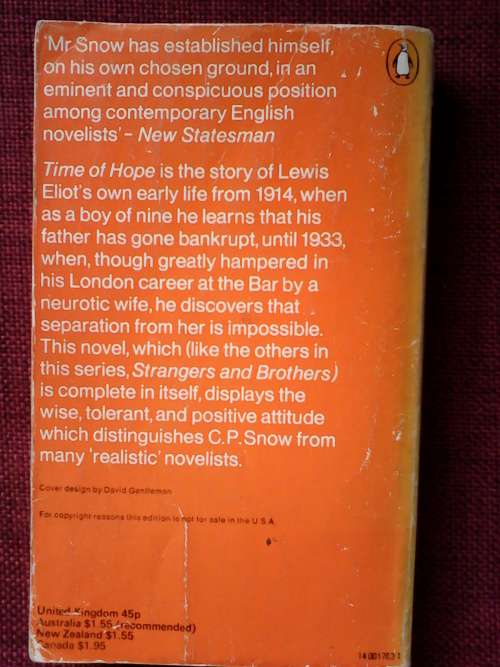 Time of Hope by C.P.Snow. S/C  1973