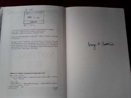 Charles Olson - A Nation of Nothing but Poetry. Edited by GF Butterick. H/C. 221 pp.