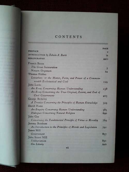 The English Philosophers, from Bacon to Mill. Ed. Edwin A Burtt. H/C with jacket. 1939. 1041 pp.