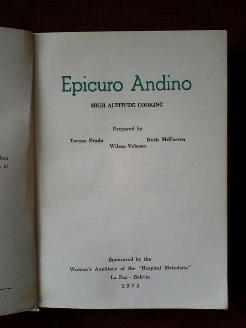 Epicuro Andino by Prada, McFarren & Velasco. S/C. 1973. 467 pp.