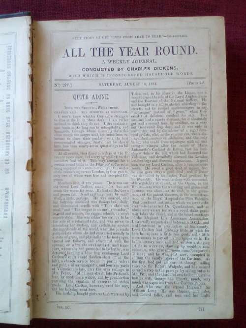 All the Year Round, A Weekly Journal conducted by Charles Dickens. Vol XII. 1st ed 1865. H/C. 550 pp