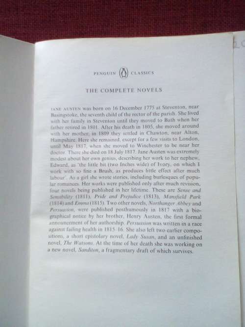 The Complete Novels of Jane Austen. Penguin Books 2007. 1278 pp.