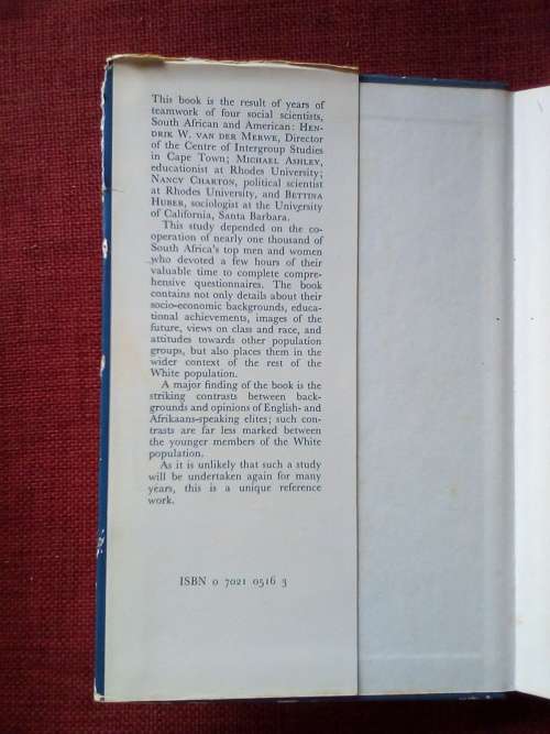 White African Elites by HW Van der Merwe et al. 1st 1974. H/C with jacket. 190 pp.