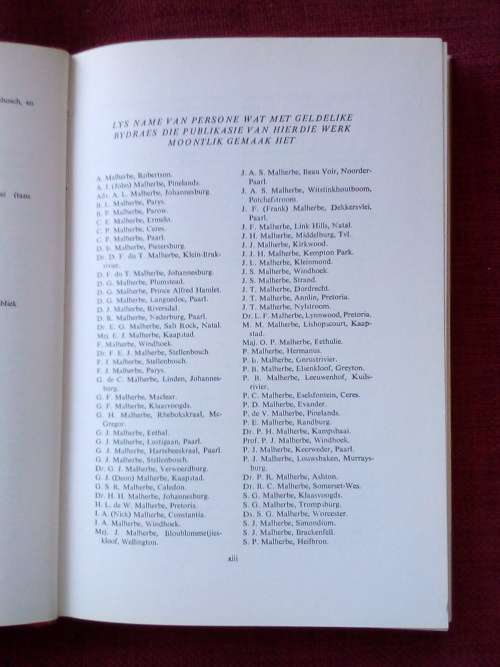 Stamregister van die Malherbes in Suid-Afrika deur GH Malherbe. 1ste uitgawe 1974. H/B met stofjas.