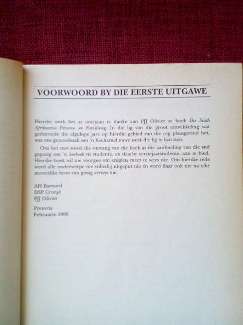 Die Suid-Afrikaanse Persone- en Familiereg deur Barnard, Cronjé and Olivier. 3de 1994. S/B. 372 pp.