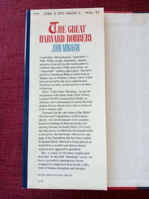 The Great Harvard Robbery by John Minahan. 1st ed 1988. Signed. H/C with jacket. 267 pp.