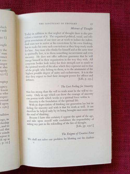 Albert Schweitzer: An Anthology, edited by Charles R Joy. First UK ed 1952. H/C with jacket. 303 pp.