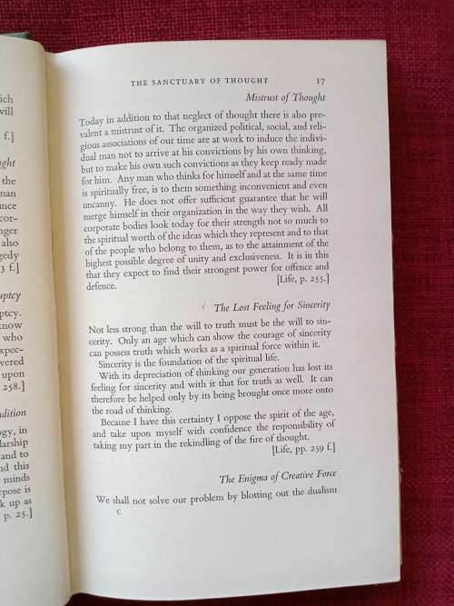 Albert Schweitzer: An Anthology, edited by Charles R Joy. First UK ed 1952. H/C with jacket. 303 pp.