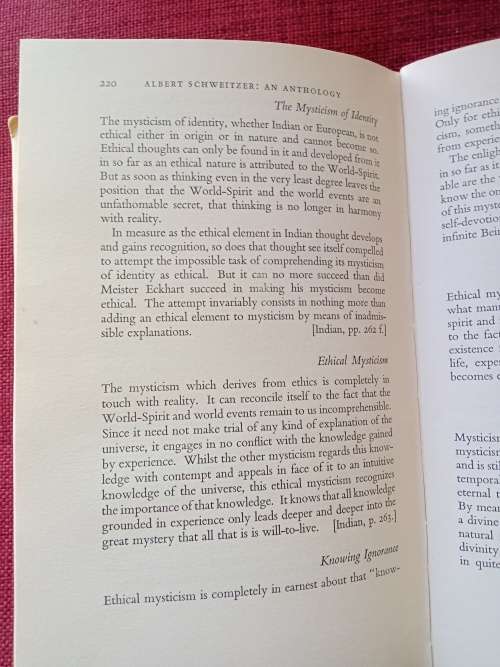 Albert Schweitzer: An Anthology, edited by Charles R Joy. First UK ed 1952. H/C with jacket. 303 pp.