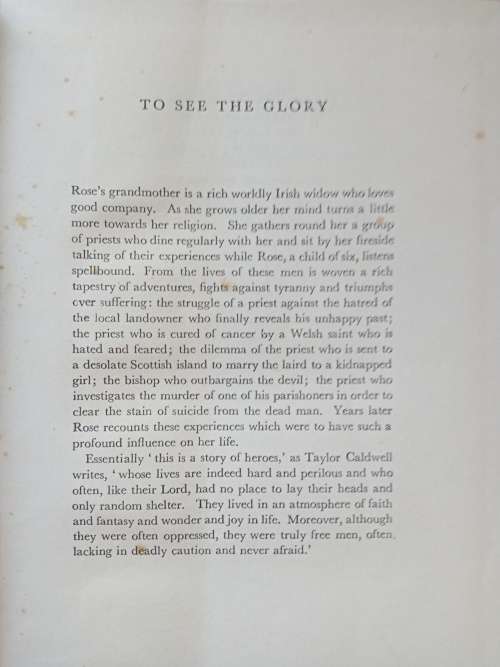 To See the Glory by Taylor Caldwell. 1st 1963. H/C with jacket. 384 pp.