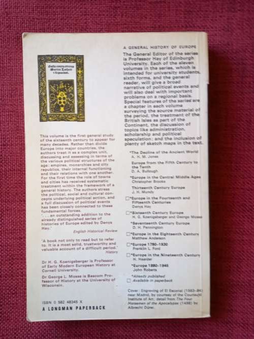 Europe in the Sixteenth Century by Koenigsberger and Mosse. 5th impression 1973. S/C. 399 pp.