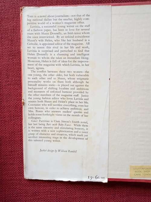 Glass Partitions by Clare Simon. 1st edition 1959. H/C with jacket. 192 pp.