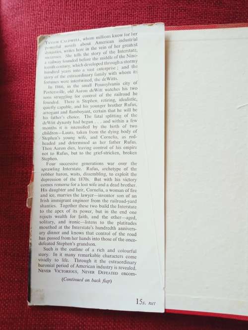 Never Victorious, Never Defeated by Taylor Caldwell. 1st edition 1954. H/C with jacket. 640 pp.